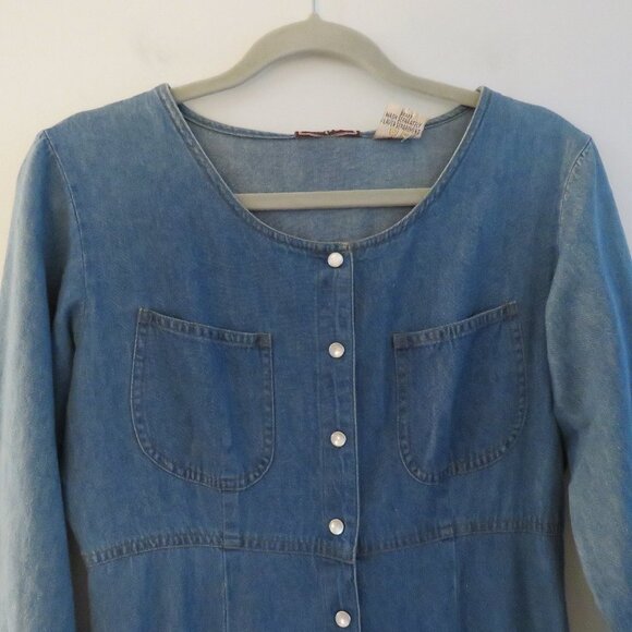 VINTAGE NEVADA JEANSWEAR Light Denim Pearl Snap Maxi Dress - Size 10 - Picture 4 of 15